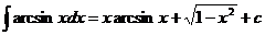 متكامل (arcsin (x) * dx) = x * arcsin (x) + sqrt (1-x ^ 2) + c