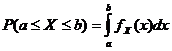 P (a <= X <= b) = تكامل (a..b، fX (x) * dx)