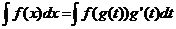 ইন্টিগ্রাল (f (x) * dx) = ইন্টিগ্রাল (f (g (t)) * g '(t) * dt)