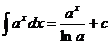 ইন্টিগ্রাল (a ^ x * dx) = a ^ x / ln (x) + c