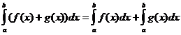অবিচ্ছেদ্য (a..b, (f (x) + g (x)) * dx) = ইন্টিগ্রাল (a..b, f (x) * dx) + ইন্টিগ্রাল (a..b, g (x) * dx )