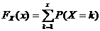 FX (x) = suma (k = 1..x, P (X = k))