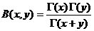 B (x, y) = Gamma (x) · Gamma (y) / Gamma (x + y)