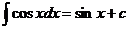 intégrale (cos (x) * dx) = sin (x) + c