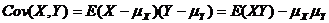 કોક્સ (X, Y) = E (X-ux) (Y-uy) = E (XY) - ux * uy