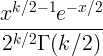 rac frac {x ^ {k / 2-1} e ^ {- x / 2}} {2 ^ {k / 2} am ગામા (કે / 2)}