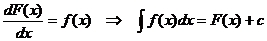 dF (x) / dx = f (x) =/ ಅವಿಭಾಜ್ಯ (f (x) * dx) = F (x) + c